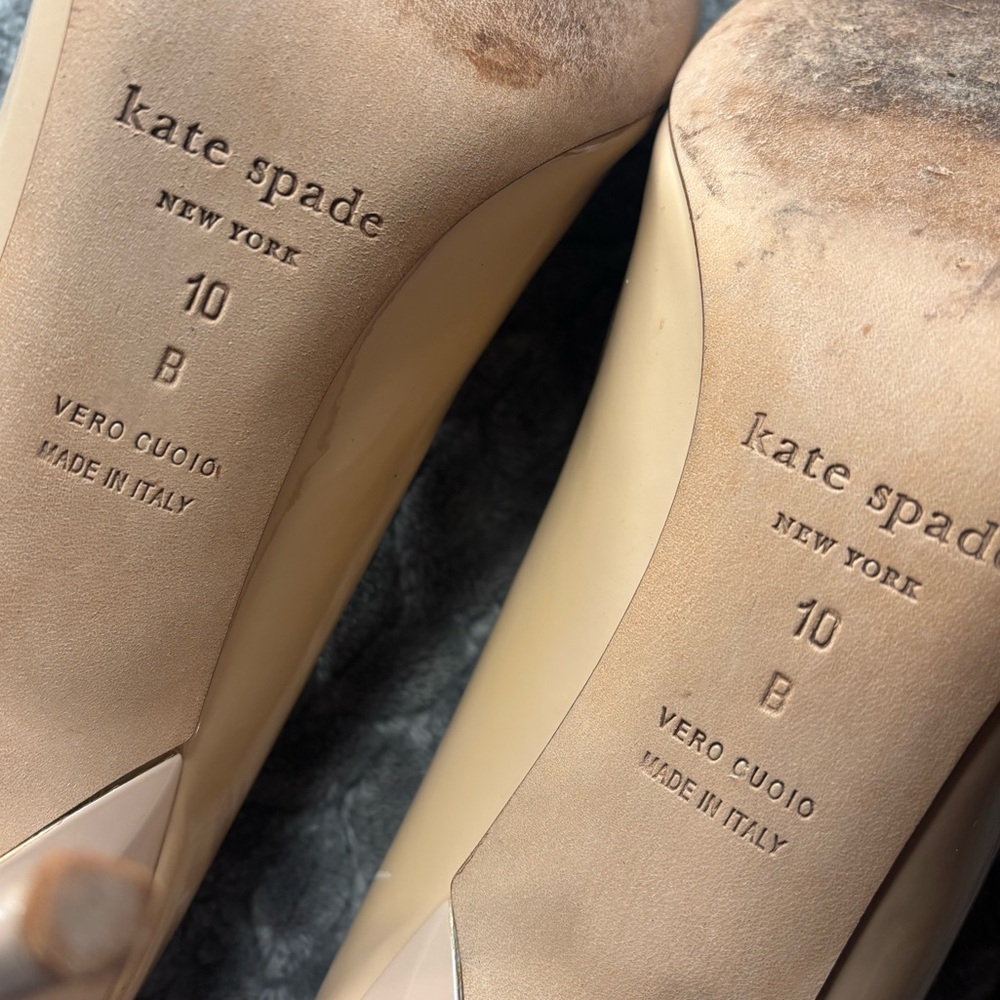 Kate Spade Nude Square Toe Heels with Bow and Stud Accent - Picture 7 of 9